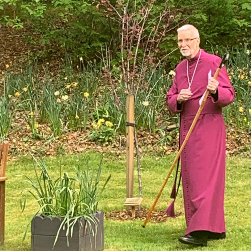 Bishop visiting the Serenity Garden